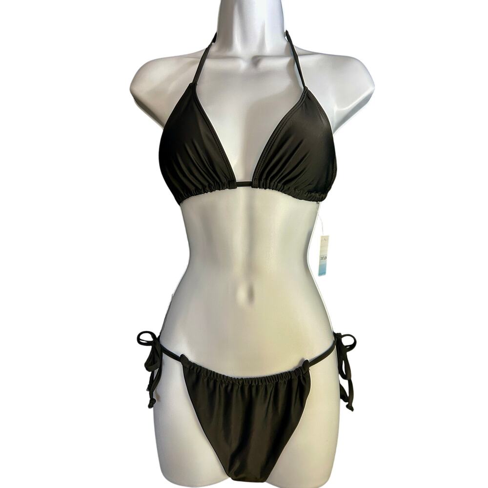 Sexy Refuge Tiny Black Strappy Triangle Bikini Set – Medium Top & Small Bottom
